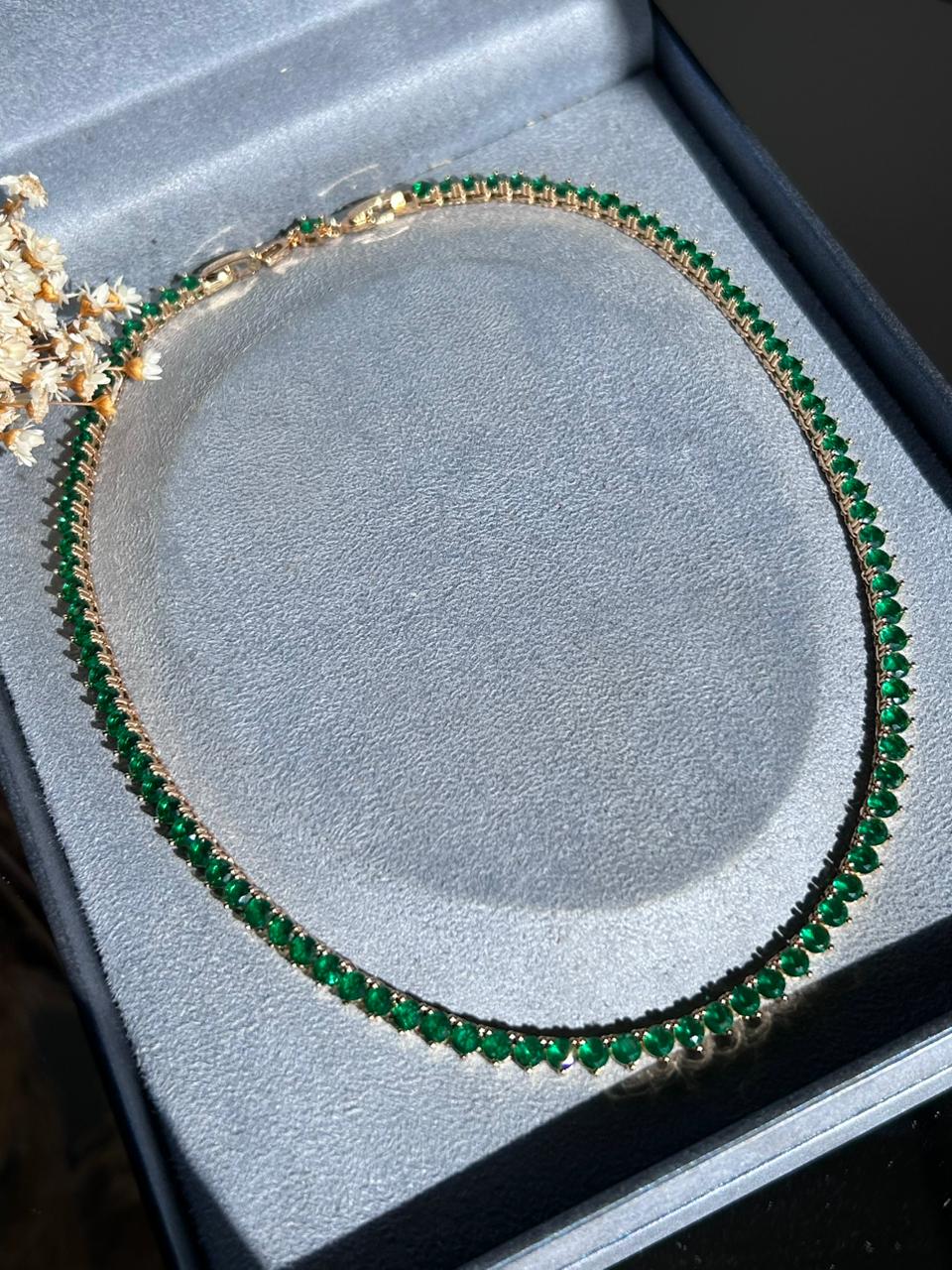 Colar Riviera 3 Garras 4mm Verde Esmeralda