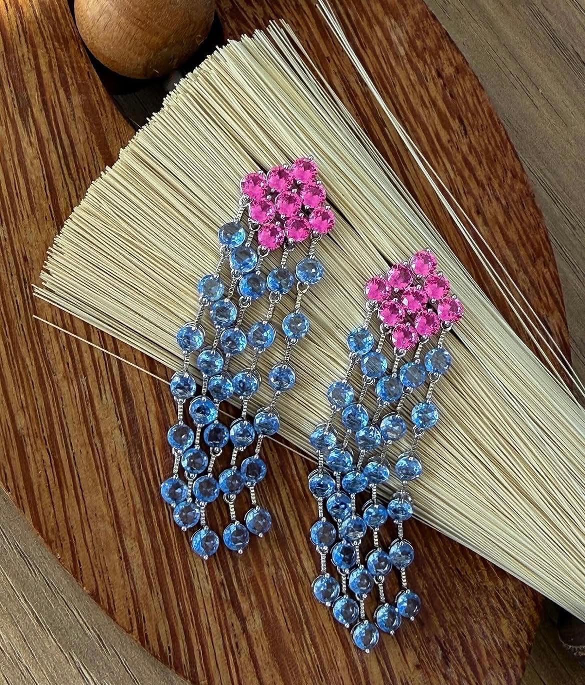 Brinco Franjas Safira Rosa/Pink e Tanzanita