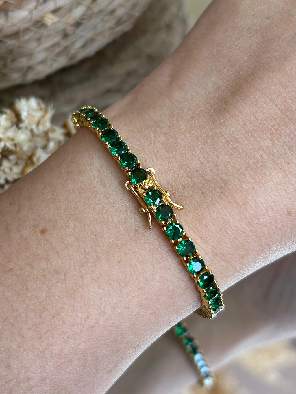 Pulseira Riviera Verde Esmeralda Dourada