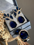 Conjunto Brinco e Anel Lia Azul Safira