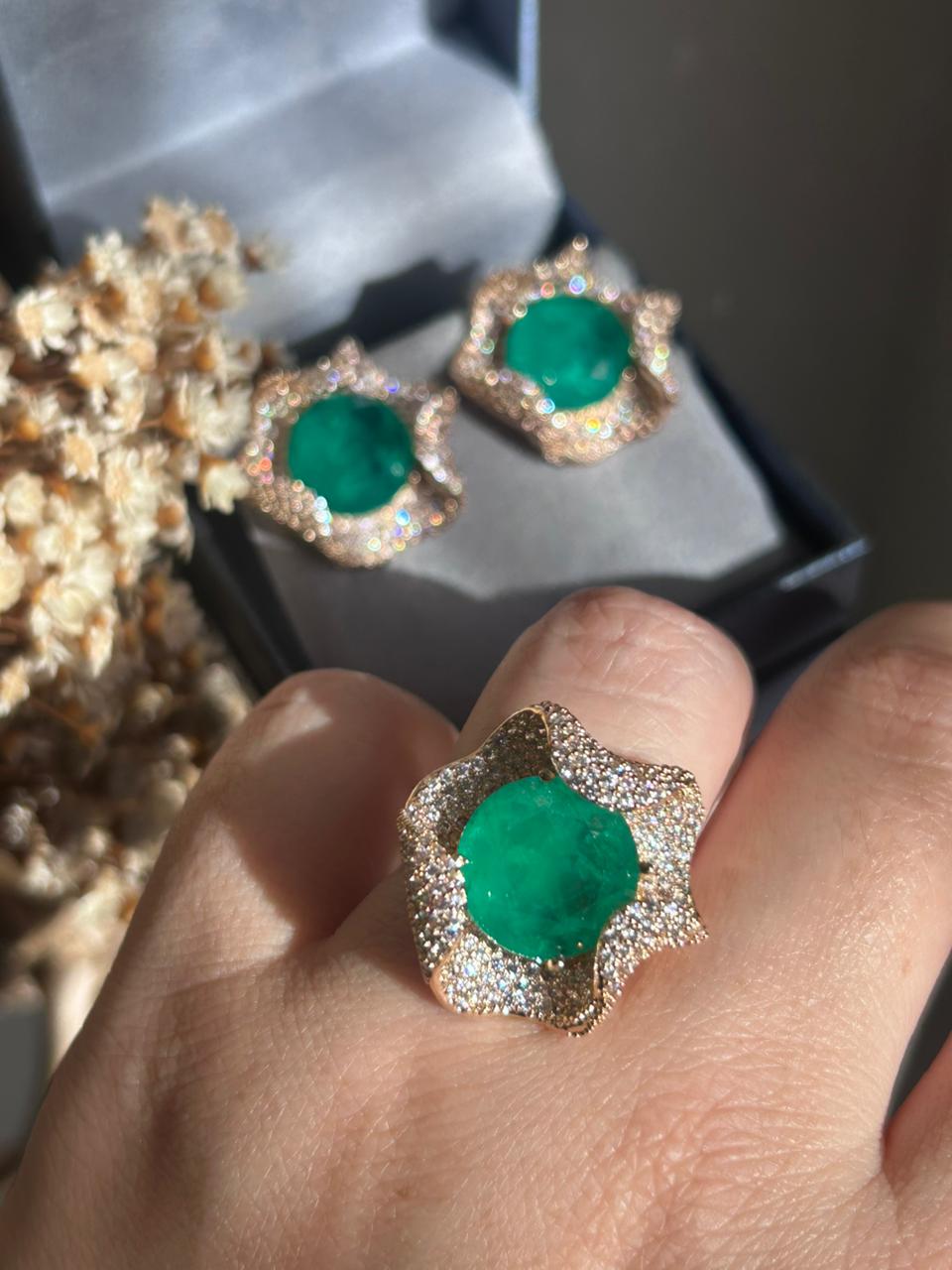 Conjunto Brinco e Anel Gioh Verde Esmeralda