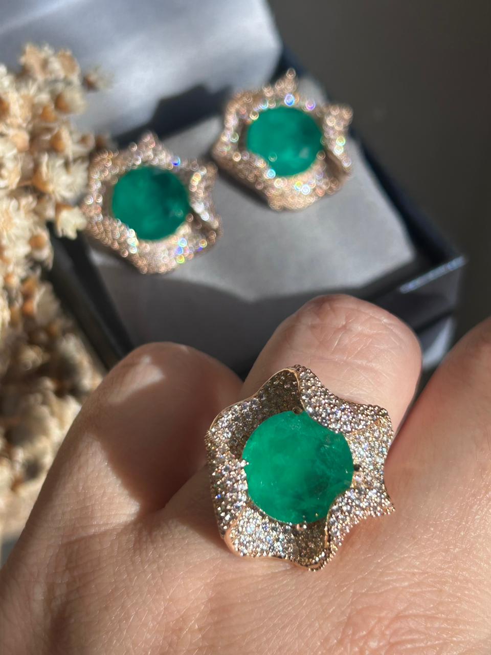 Conjunto Brinco e Anel Gioh Verde Esmeralda