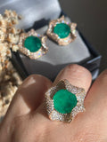 Conjunto Brinco e Anel Gioh Verde Esmeralda