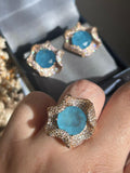 Conjunto Brinco e Anel Gioh Azul Celeste