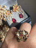 Conjunto Brinco e Anel Ramos Gota Rubi