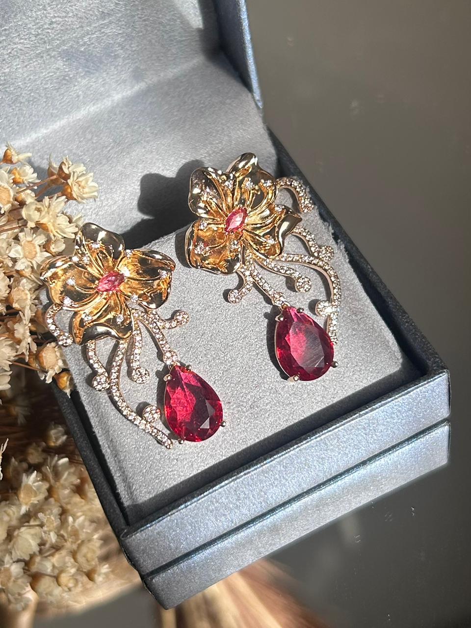 Conjunto Brinco e Anel Ramos Gota Rubi