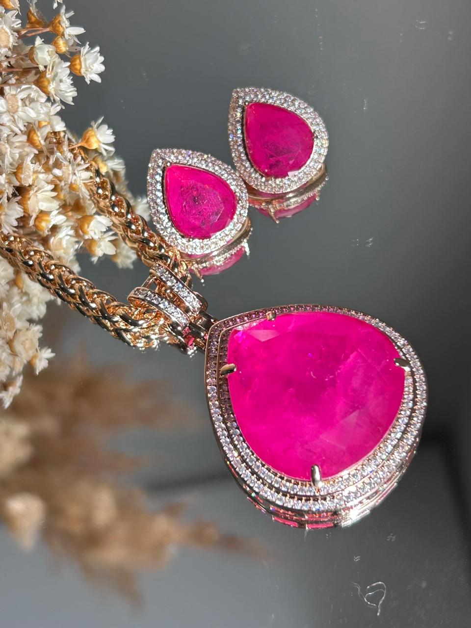 Conjunto Brinco e Colar Maxi Gota Pink