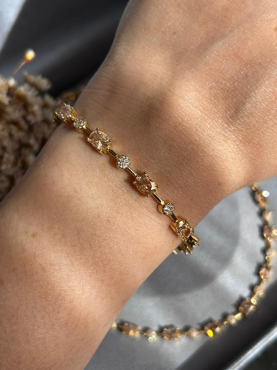 Pulseira Riviera Mesclada Pedras Ovais Champagne