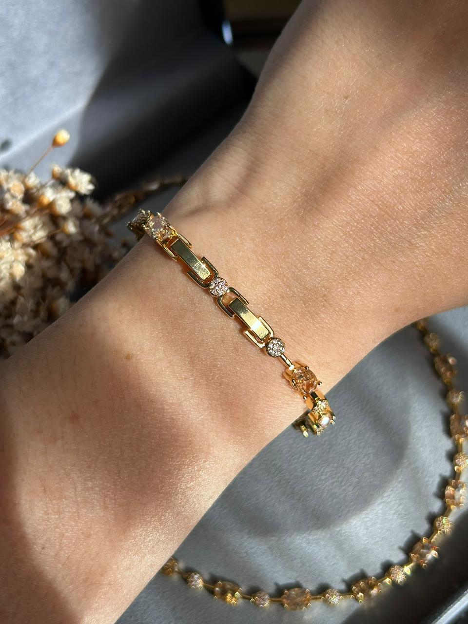 Pulseira Riviera Mesclada Pedras Ovais Champagne