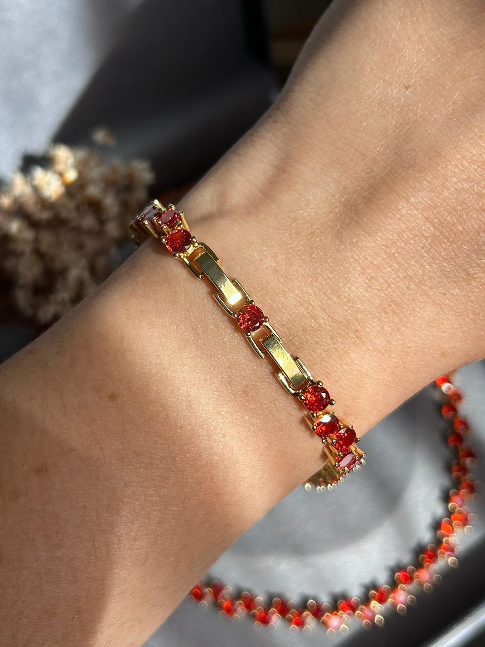 Pulseira Dupla Tangerina/Aperol Dourada