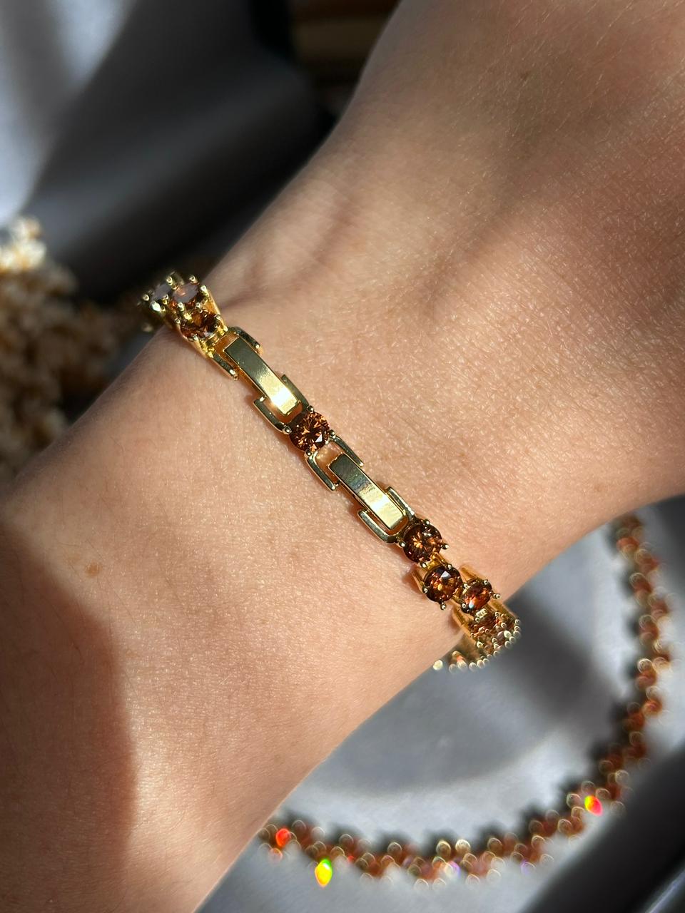 Pulseira Dupla Marrom/Brown Dourada