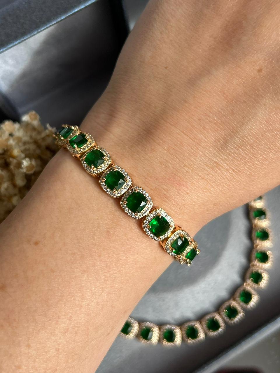 Pulseira Square Verde Esmeralda Dourado