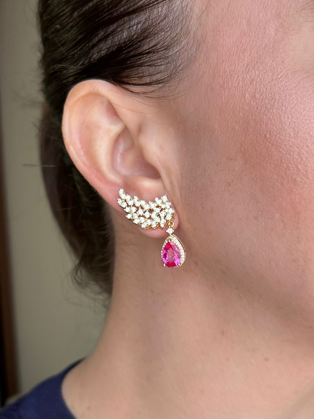 EarCuff Kate Safira Rosa/Pink Dourado