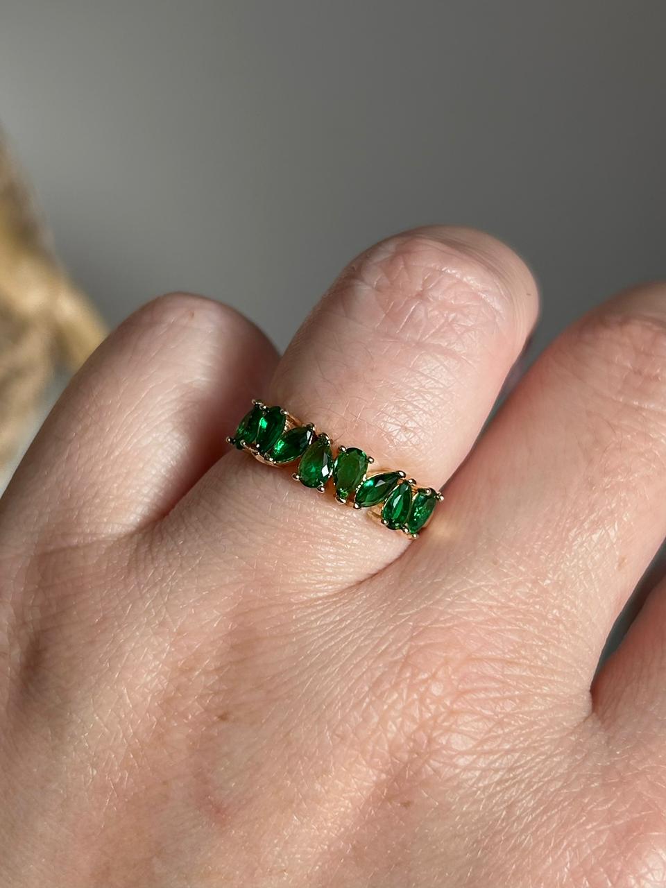 Meia Aliança Vivi Gotas Verde Esmeralda Ajustável Dourado