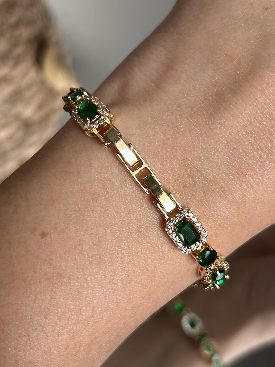 Pulseira Riviera Nina Verde Esmeralda Dourada