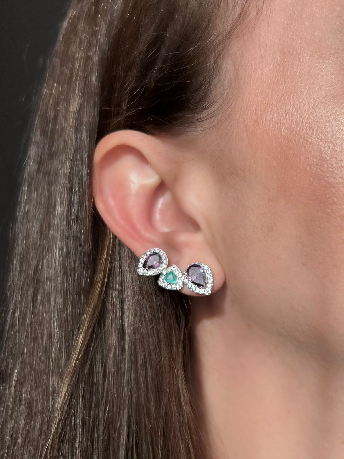 EarCuff 3 Pedras Ametista e Turmalina