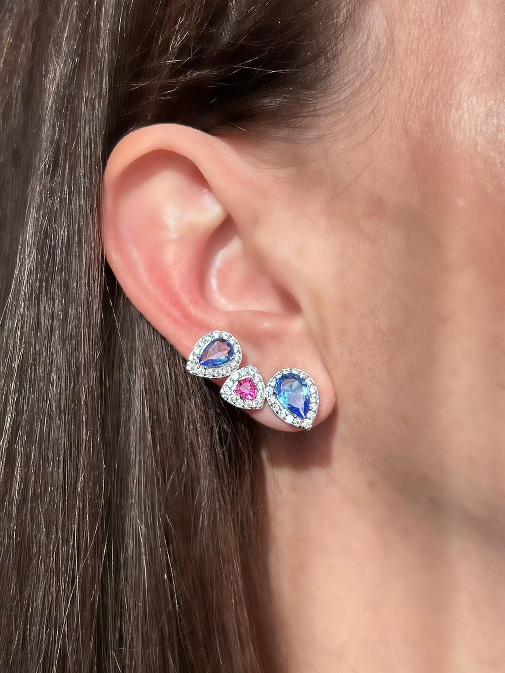 EarCuff 3 Pedras Tanzanita e Pink