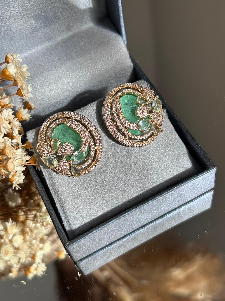 Conjunto Brinco e Anel Oval Turmalina Verde