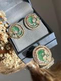 Conjunto Brinco e Anel Oval Turmalina Verde