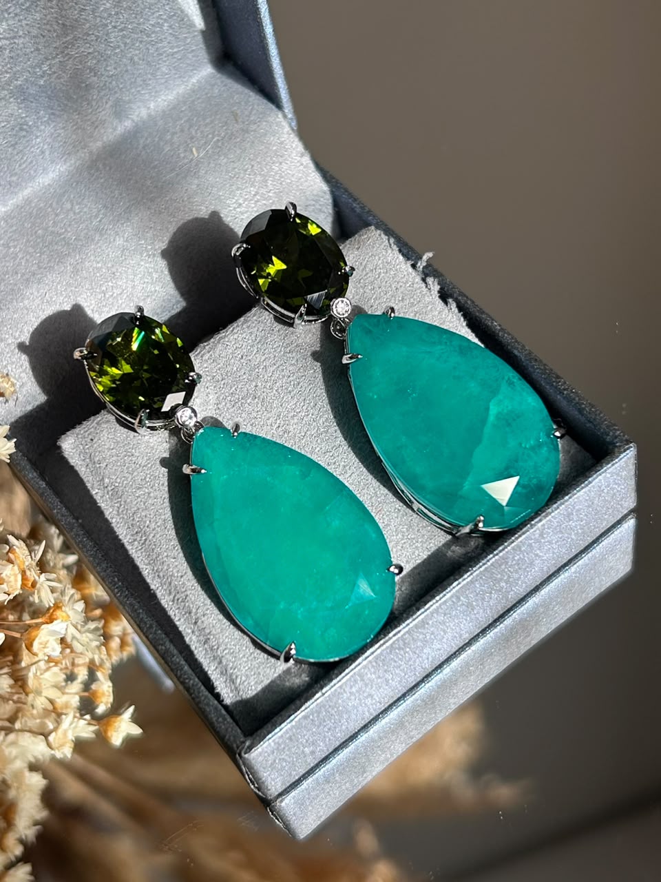 Brinco Duo Verde Peridoto e Turmalina