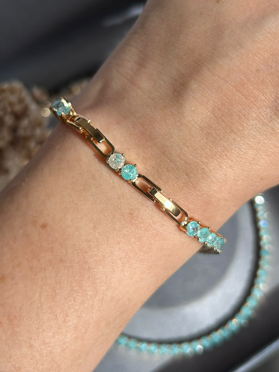 Pulseira Riviera Shine Azul Celeste Dourado