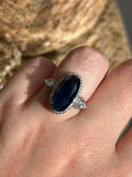 Anel Oval Cristal Azul Safira Ajustável