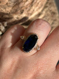 Anel Oval Cristal Azul Safira Ajustável Dourado