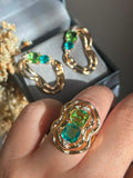 Conjunto Brinco e Anel Orgânico Verde