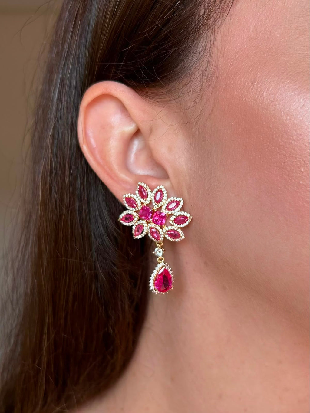 Brinco Helô Safira Rosa/Pink Dourado