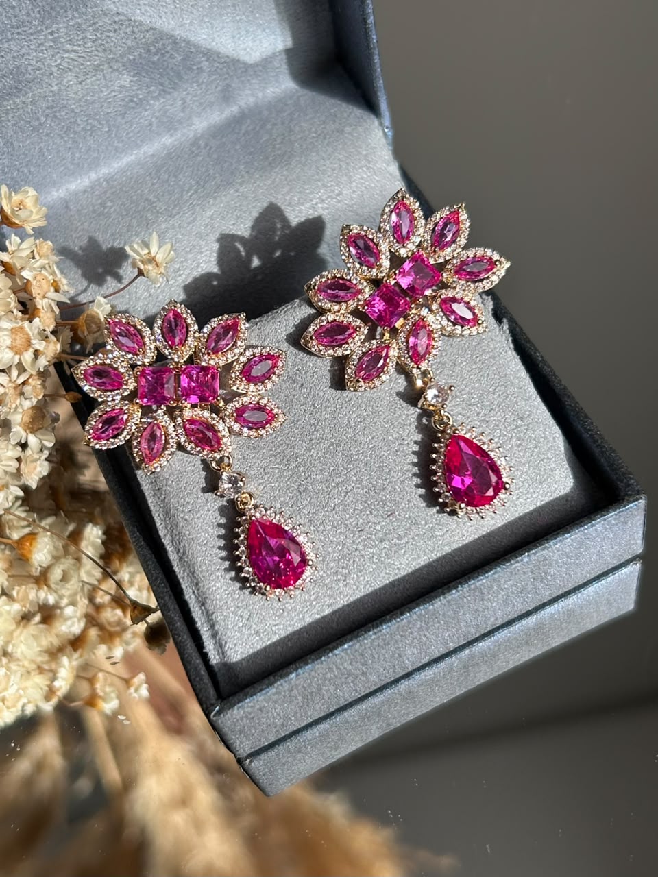 Brinco Helô Safira Rosa/Pink Dourado