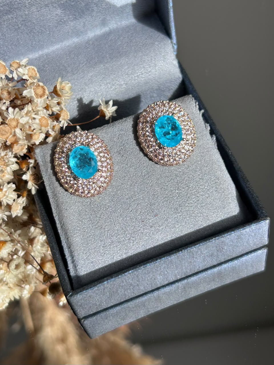 Brinco Martina Turmalina Azul Dourado