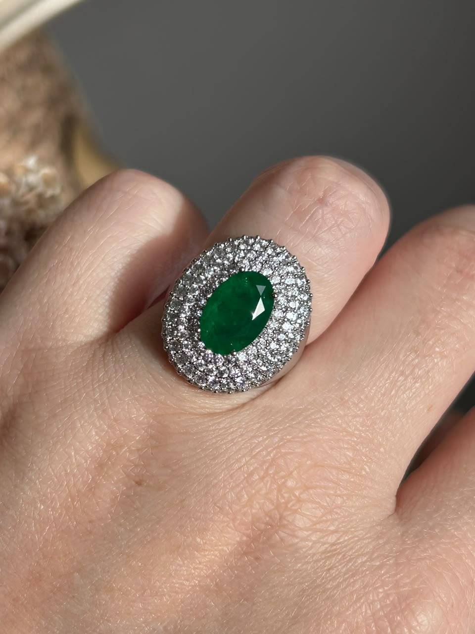 Anel Oval Martina Verde Esmeralda Ajustável
