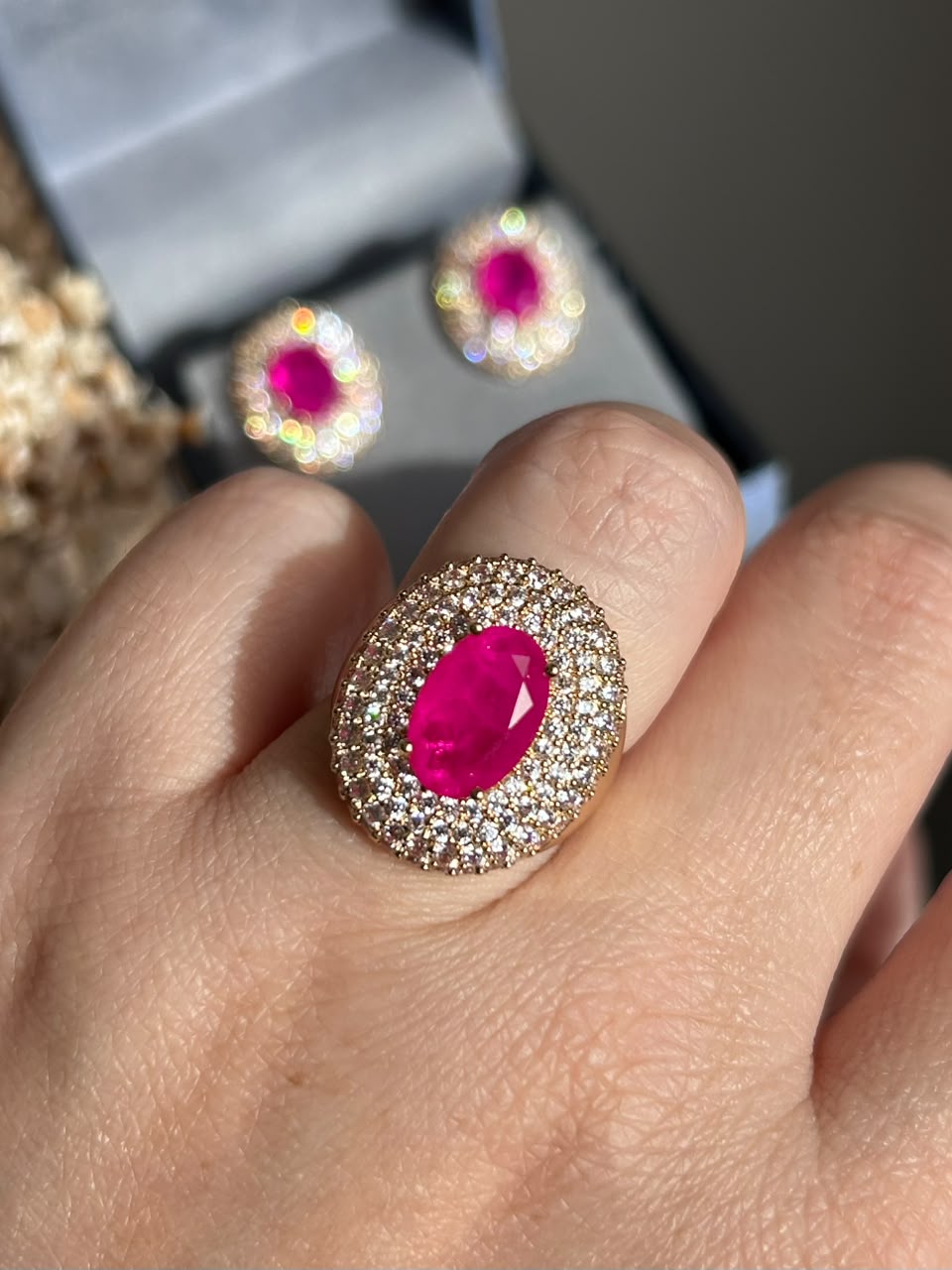 Anel Oval Martina Pink Ajustável Dourado