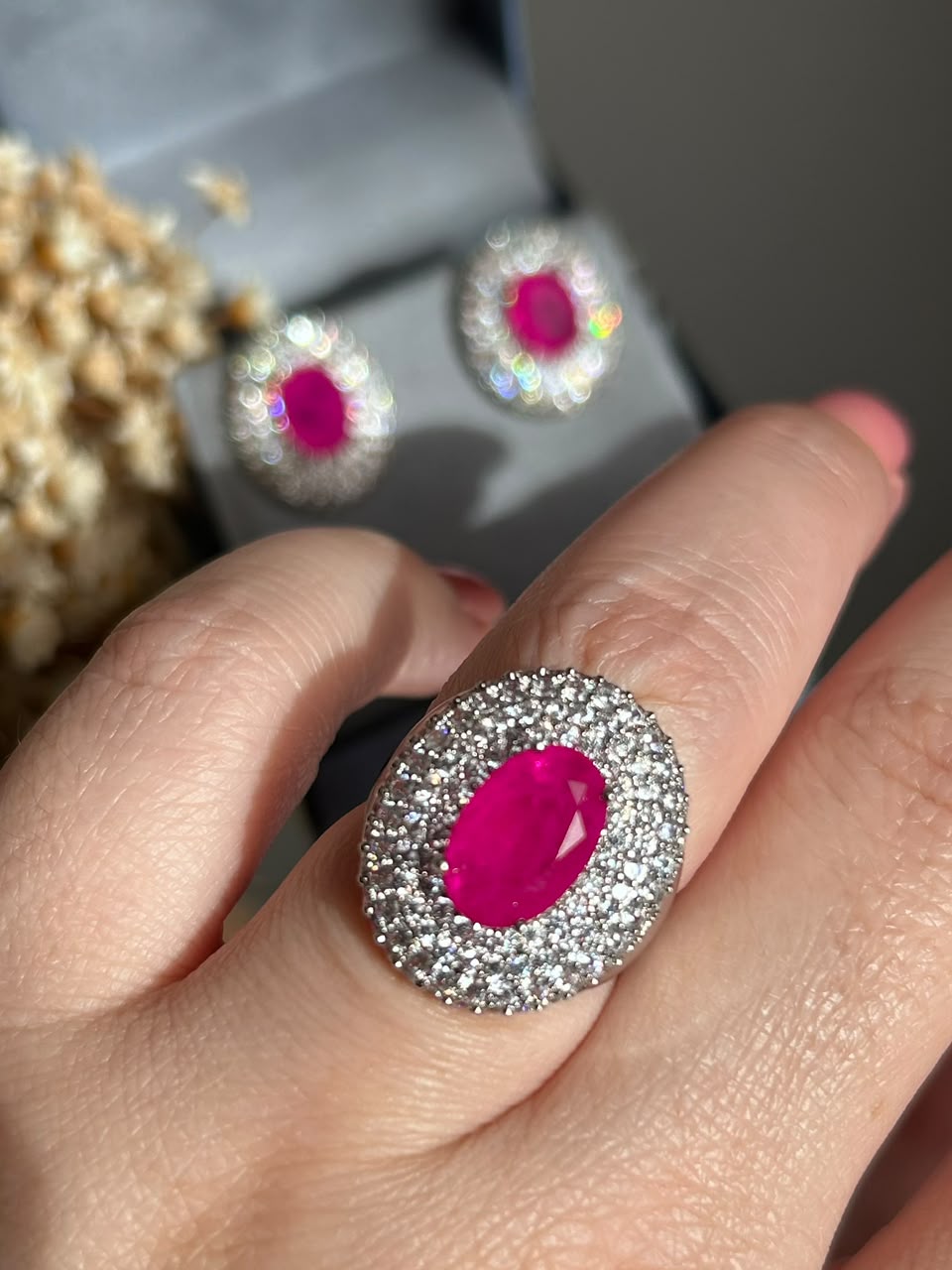 Anel Oval Martina Pink Ajustável
