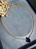 Colar Riviera Pedra Gota Azul Safira Dourado