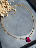 Colar Riviera Pedra Gota Safira Rosa Dourado