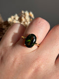 Anel Pedra Oval Verde Peridoto Dourado Ajustável