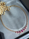 Colar Riviera Gotas Safira Rosa/Pink Dourado