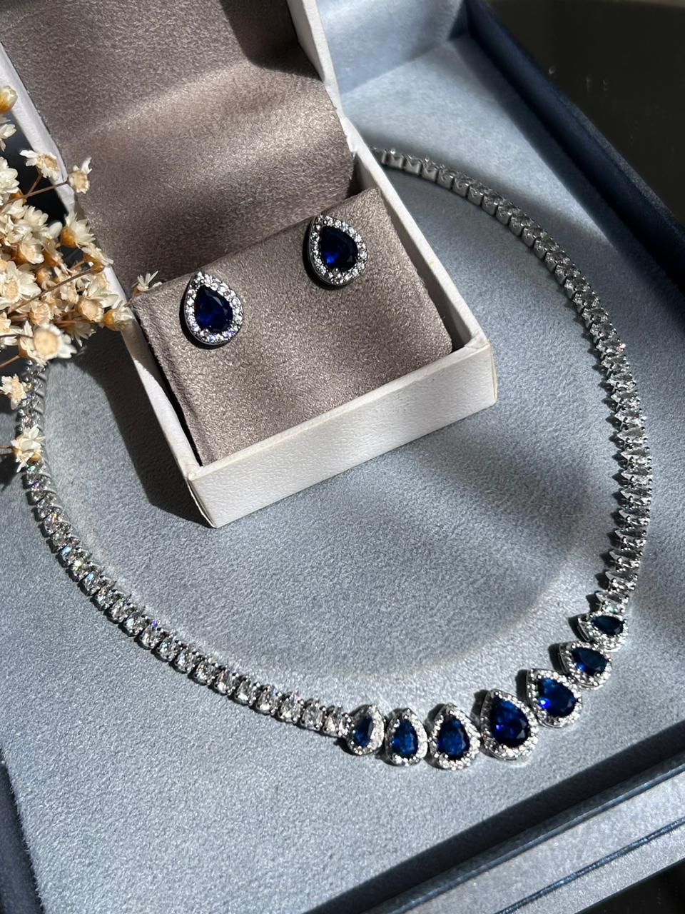 Colar Riviera Gotas Azul Safira