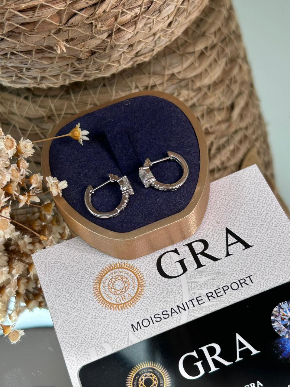 Brinco Argola Pedra Oval Moissanite