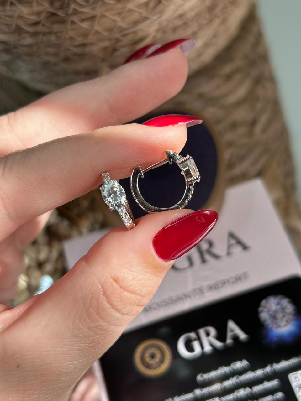 Brinco Argola Pedra Oval Moissanite
