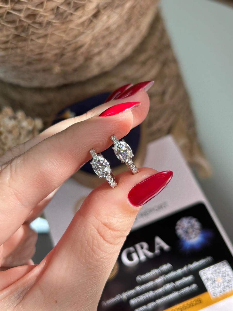 Brinco Argola Pedra Oval Moissanite