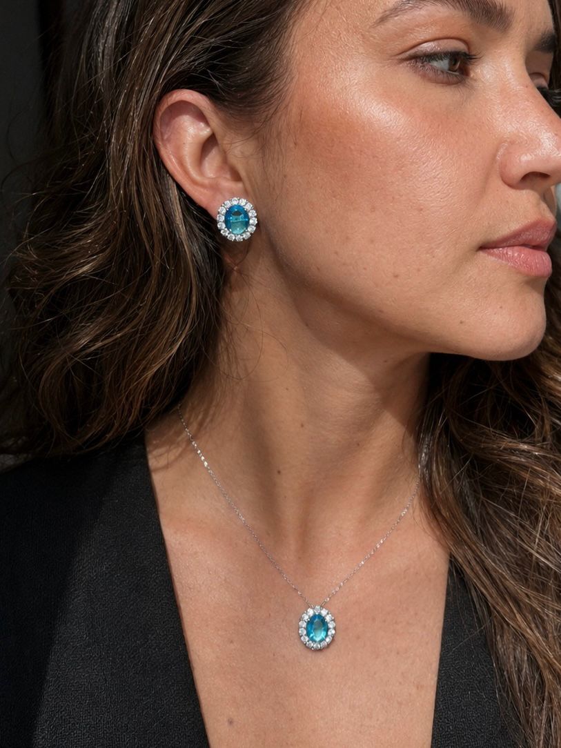 Colar Oval Luxo Agua Marinha