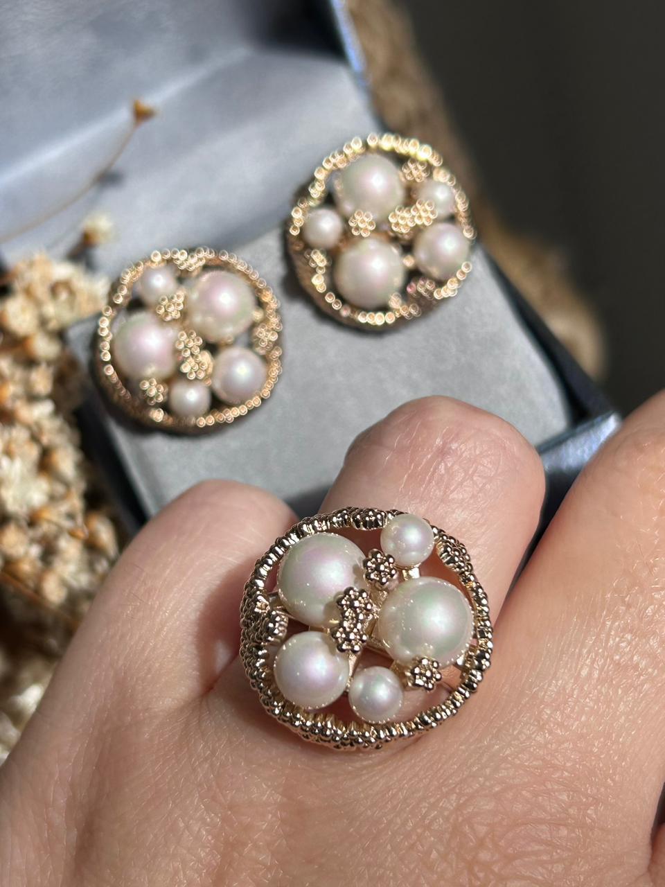 Conjunto Brinco e Anel Mix de Pérolas