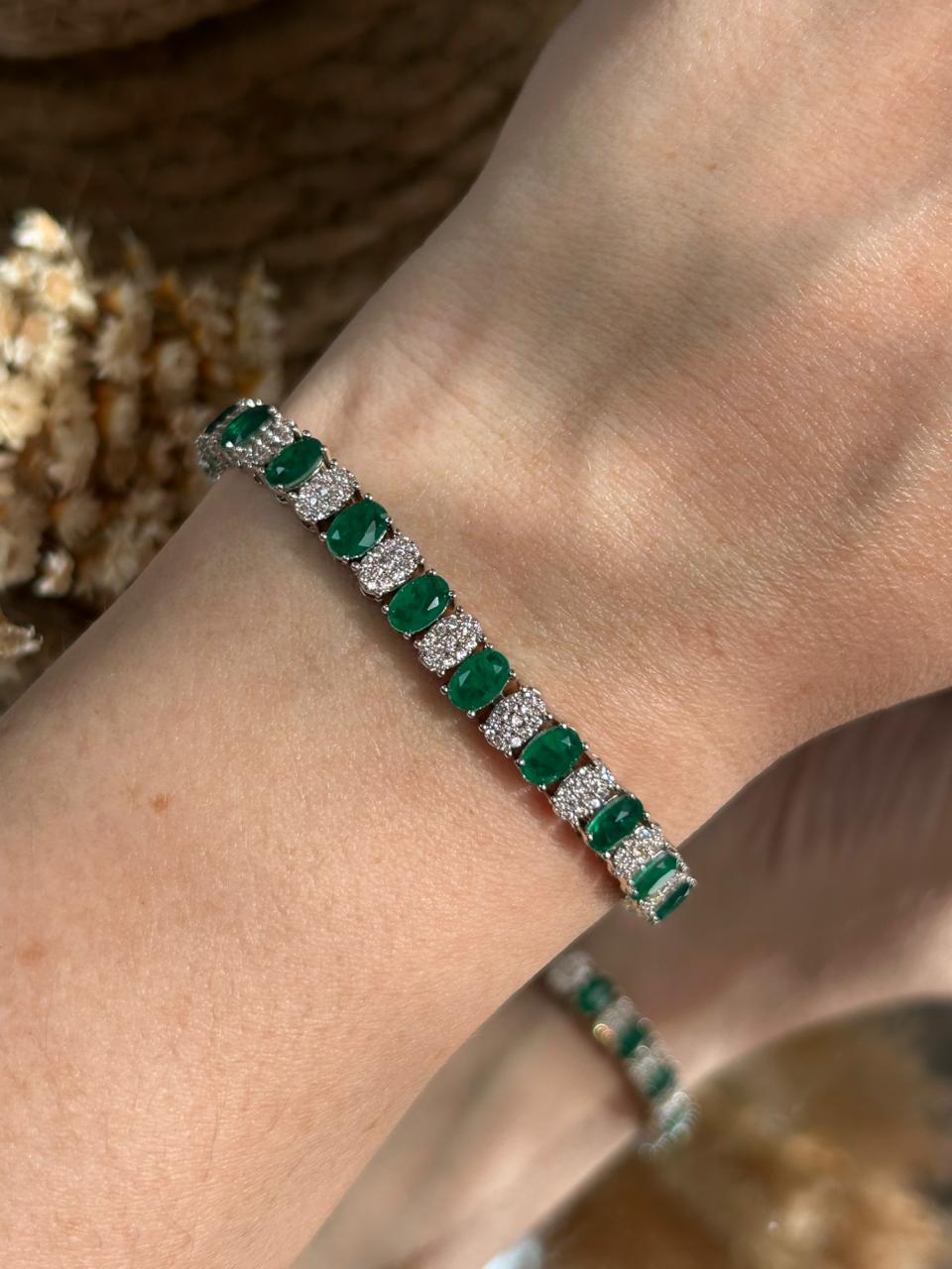 Pulseira Riviera Luxo Verde Esmeralda Prateada