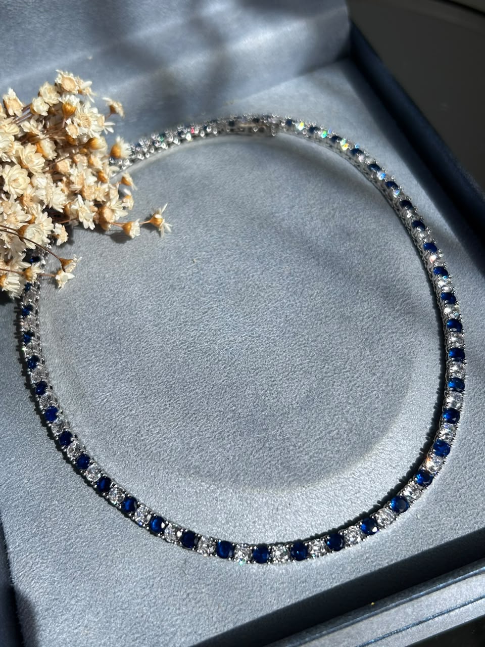 Colar Riviera 4mm Azul Safira Mesclada