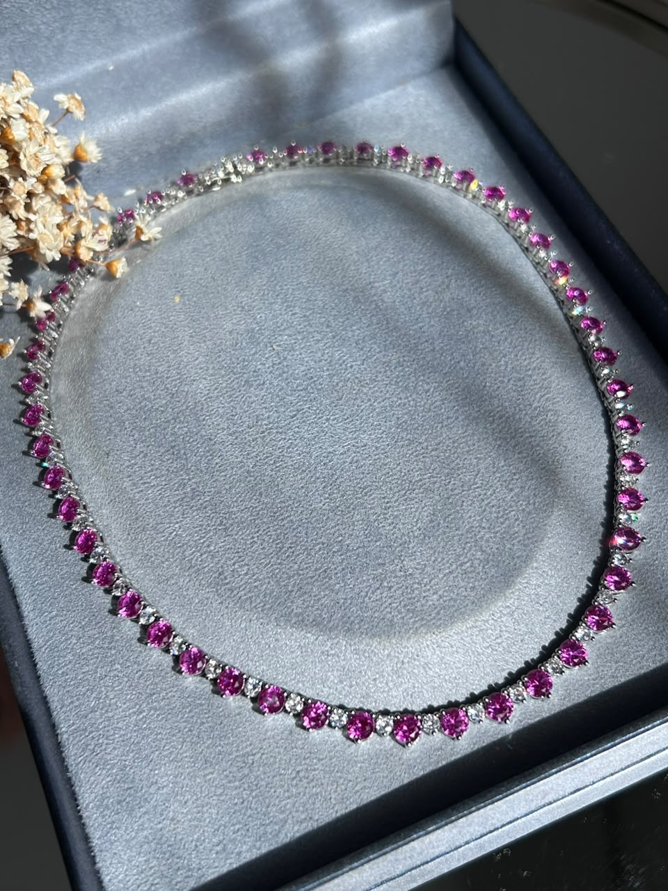 Colar Riviera 5mm Safira Rosa Mesclada