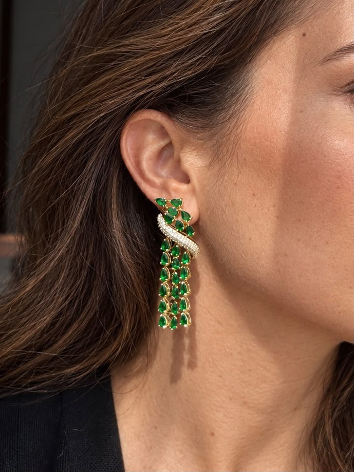 Brinco Zara Verde Esmeralda Dourado