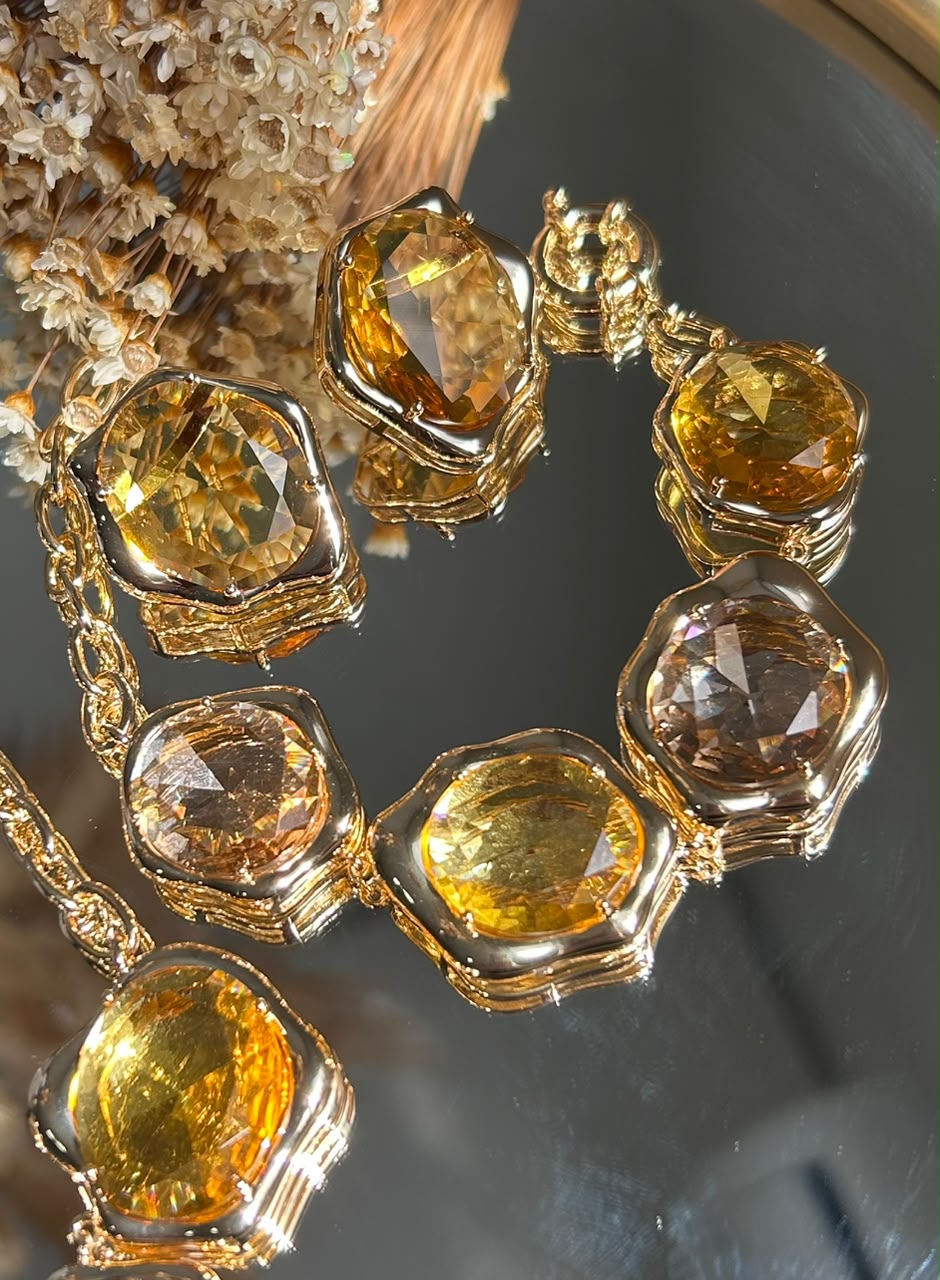 PULSEIRA CRISTAIS OVAIS AMARELOS