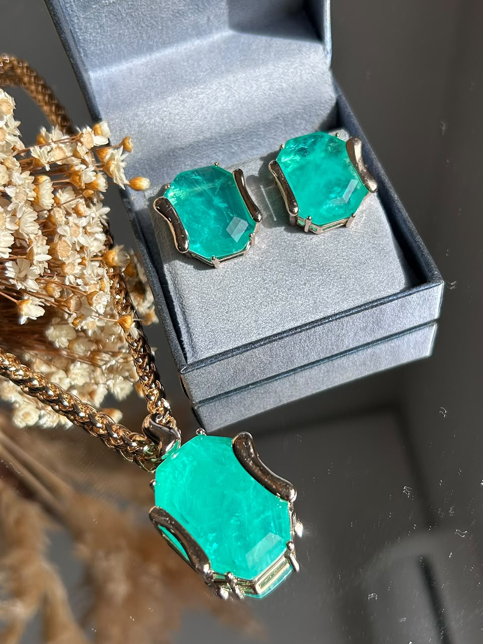 Conjunto brinco e Colar Letícia Turmalina Verde